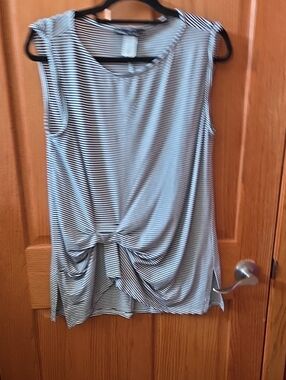 Striped Black & White Knot-Front Sleeveless Tank